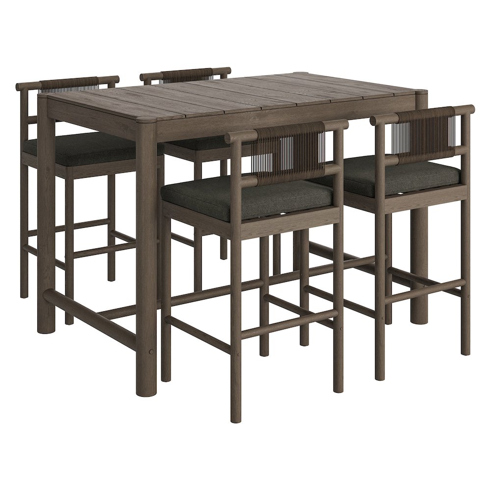 Eleni 5-Piece Outdoor Patio Teak Wood Bar Set