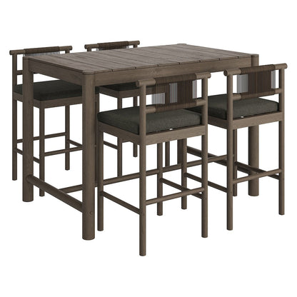 Eleni 5-Piece Outdoor Patio Teak Wood Bar Set