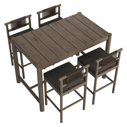 Eleni 5-Piece Outdoor Patio Teak Wood Bar Set