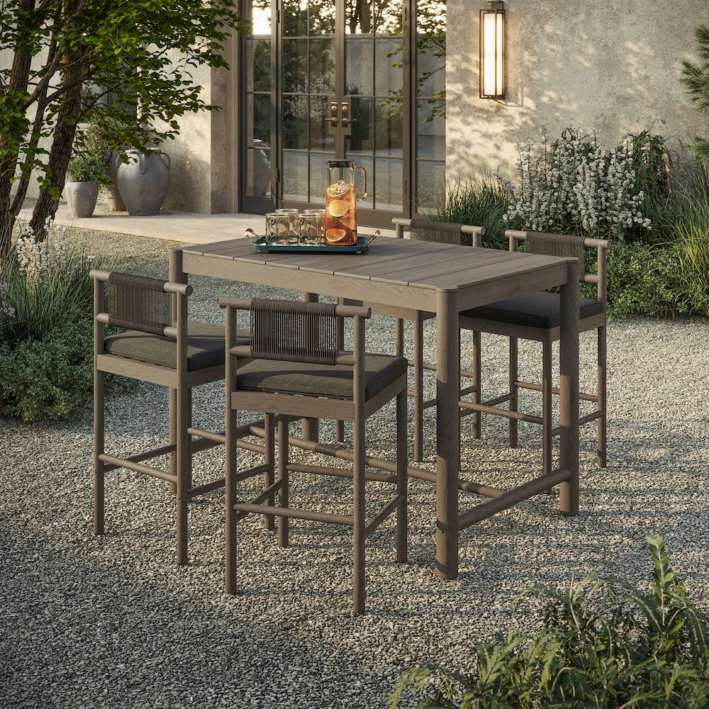 Eleni 5-Piece Outdoor Patio Teak Wood Bar Set