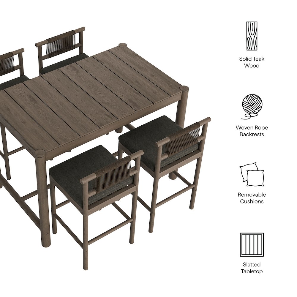Eleni 5-Piece Outdoor Patio Teak Wood Bar Set