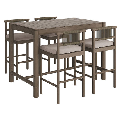 Eleni 5-Piece Outdoor Patio Teak Wood Bar Set