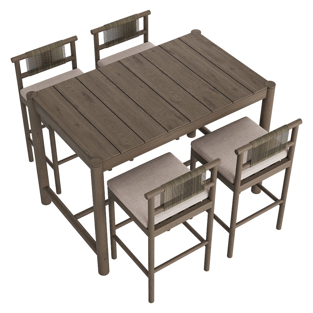 Eleni 5-Piece Outdoor Patio Teak Wood Bar Set