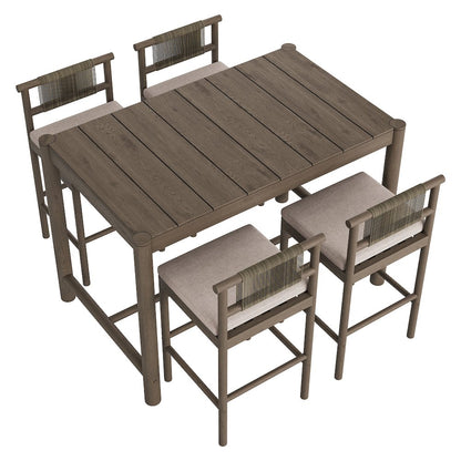 Eleni 5-Piece Outdoor Patio Teak Wood Bar Set