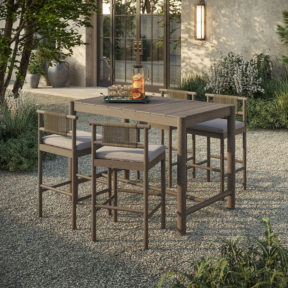 Eleni 5-Piece Outdoor Patio Teak Wood Bar Set