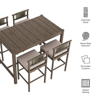 Eleni 5-Piece Outdoor Patio Teak Wood Bar Set