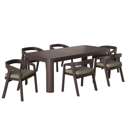 Kona 7-Piece Outdoor Patio Teak Wood Dining Set - Ash