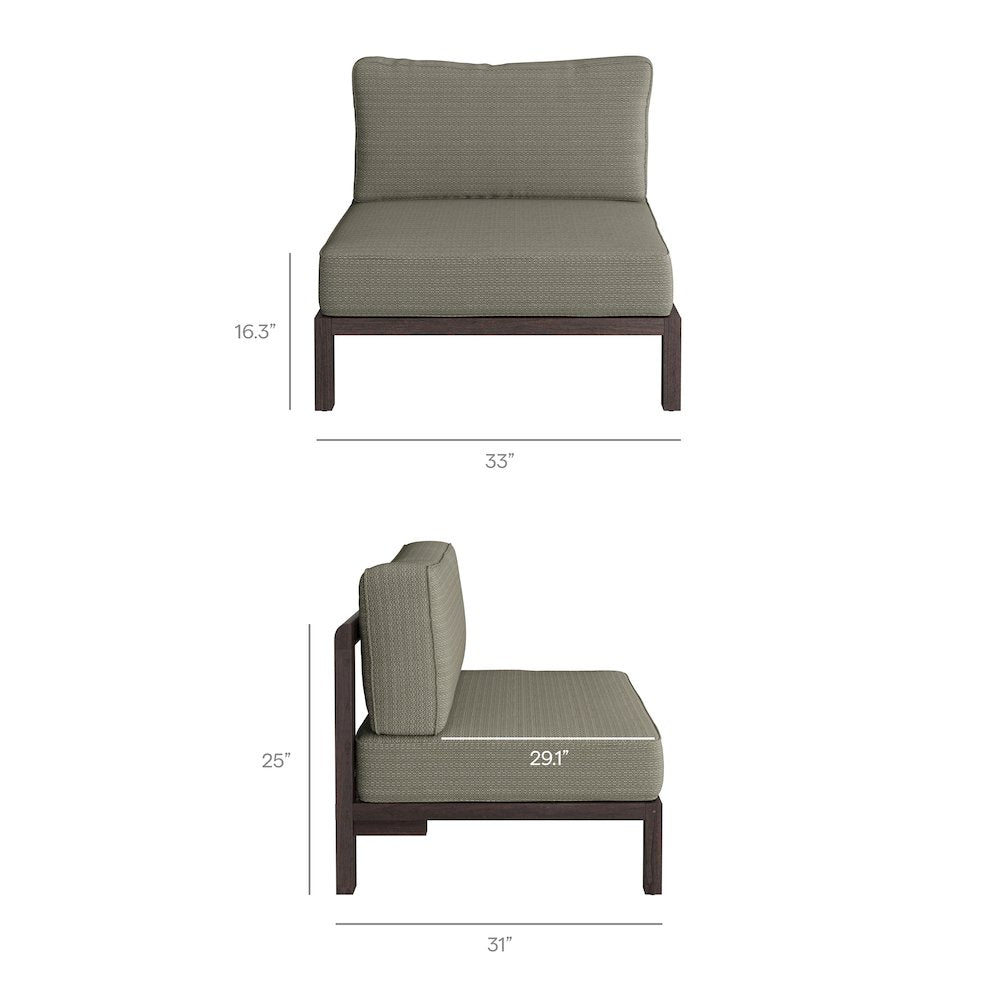 Kona 3-Piece Outdoor Patio Teak Wood Modular Sofa Set - Ash
