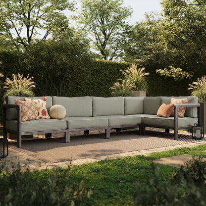 Kona L-Shaped Outdoor Patio Teak Wood Modular Sofa - Ash