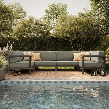 Kona 6-Piece Outdoor Patio Teak Wood Modular Sofa - Ash