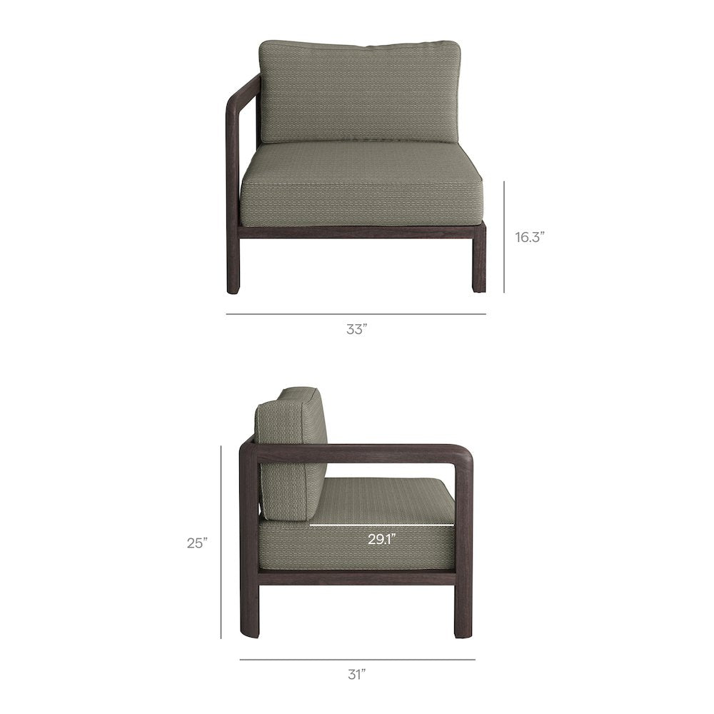 Kona 6-Piece Outdoor Patio Teak Wood Modular Sofa - Ash