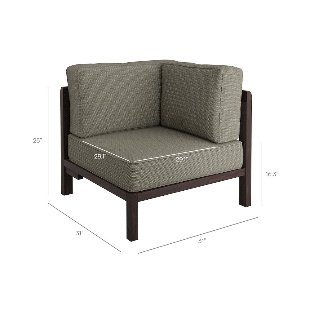 Kona 6-Piece Outdoor Patio Teak Wood Modular Sofa - Ash