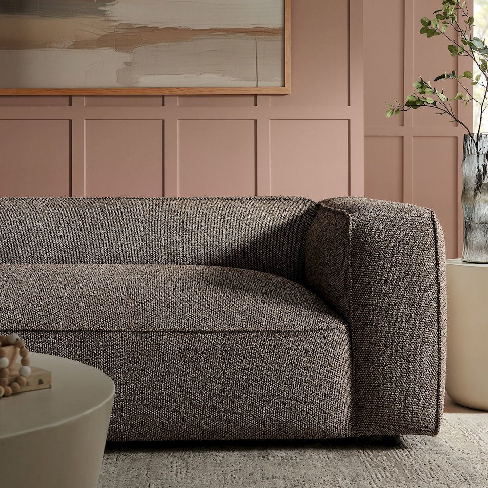 Auren 88 Inch Lattice Bouclé Upholstered Sofa - Earth