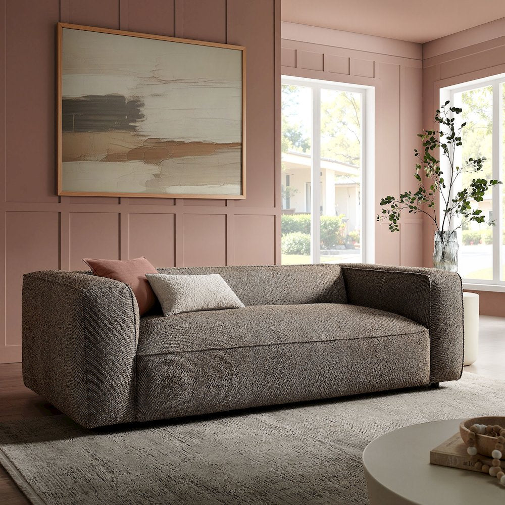 Auren 88 Inch Lattice Bouclé Upholstered Sofa - Earth