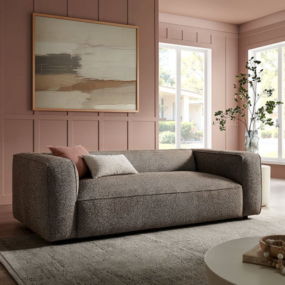 Auren 88 Inch Lattice Bouclé Upholstered Sofa - Earth