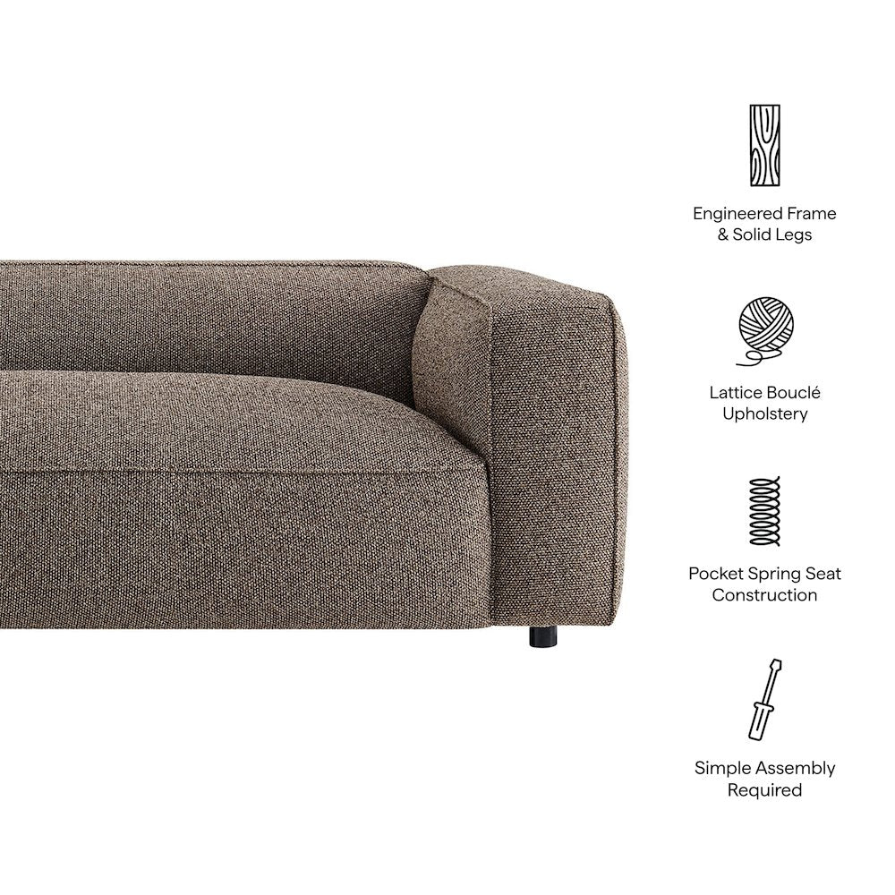 Auren 88 Inch Lattice Bouclé Upholstered Sofa - Earth