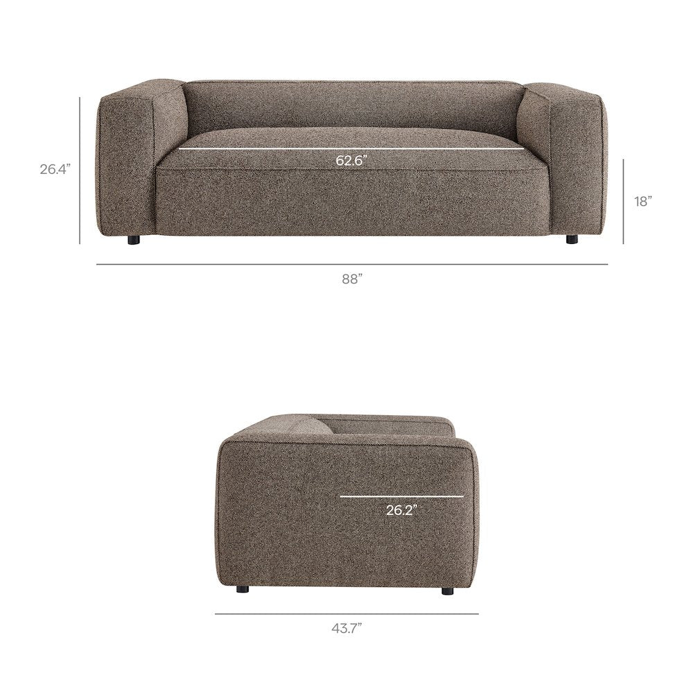 Auren 88 Inch Lattice Bouclé Upholstered Sofa - Earth