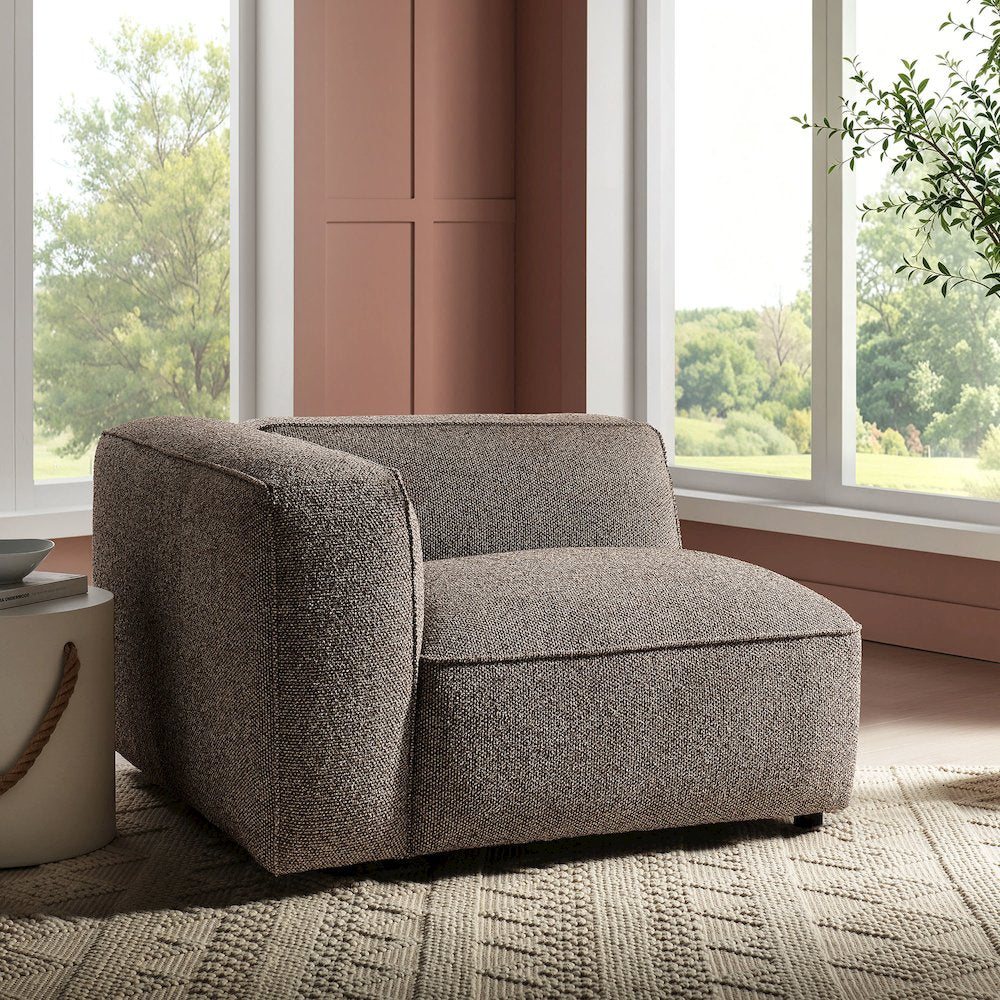 Auren Lattice Bouclé Upholstered Modular Left-Facing Arm Chair - Earth