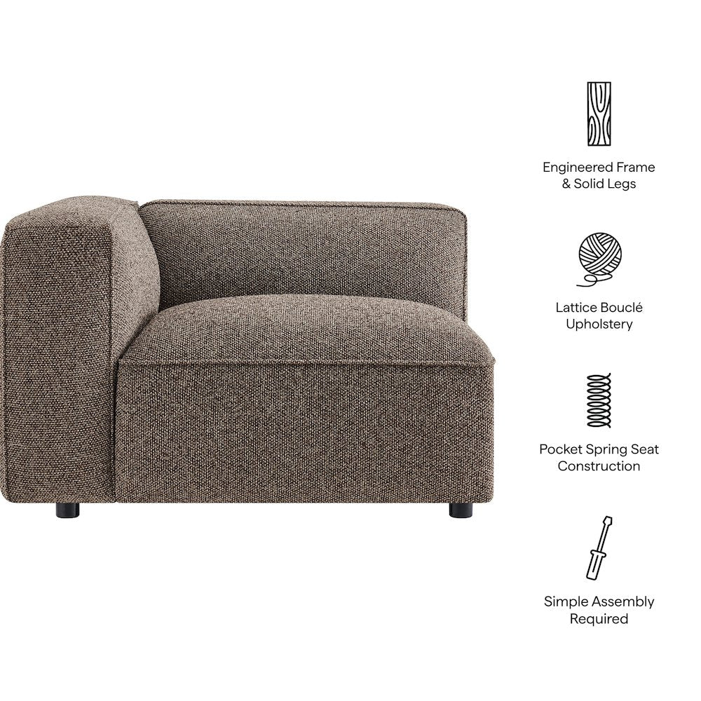 Auren Lattice Bouclé Upholstered Modular Left-Facing Arm Chair - Earth