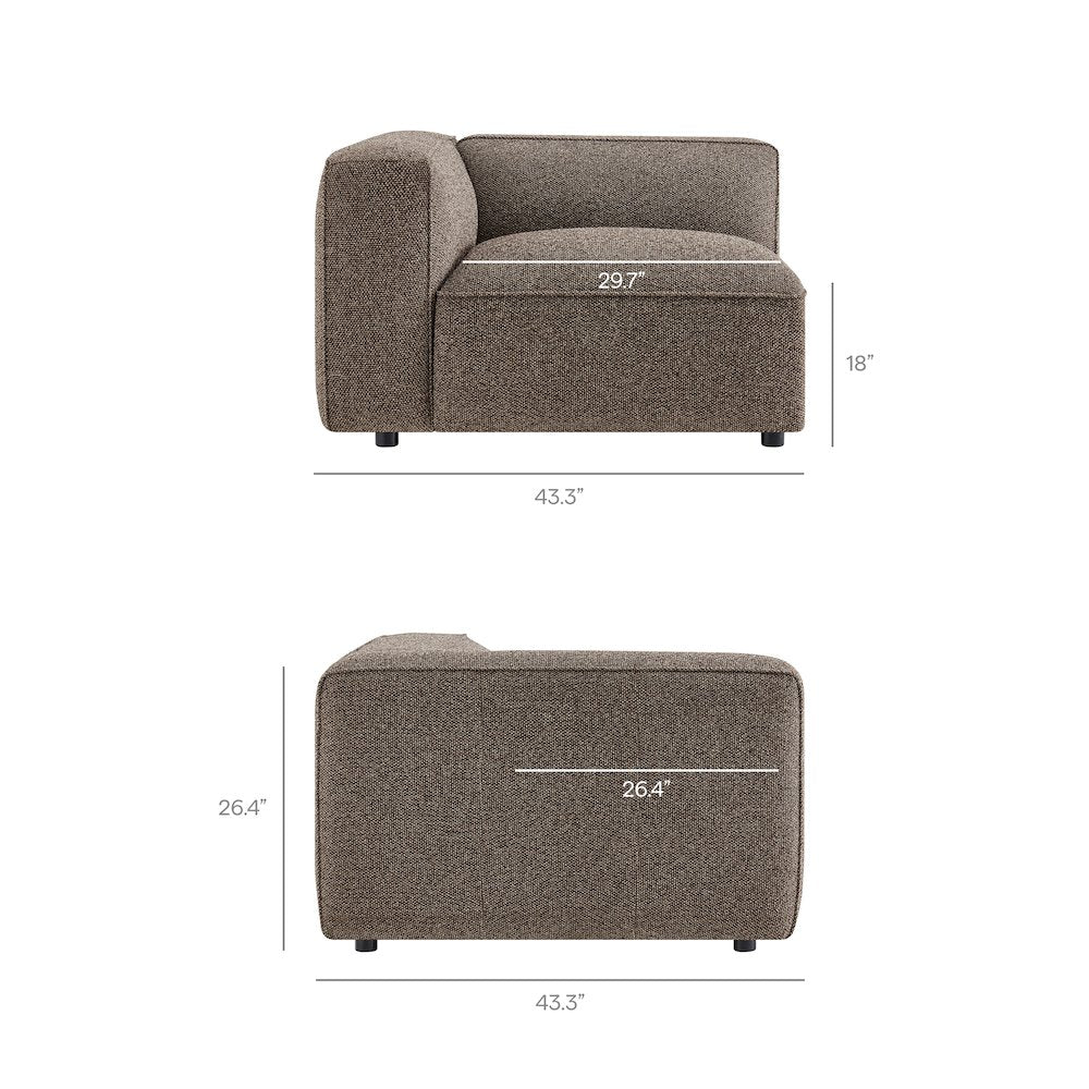 Auren Lattice Bouclé Upholstered Modular Left-Facing Arm Chair - Earth