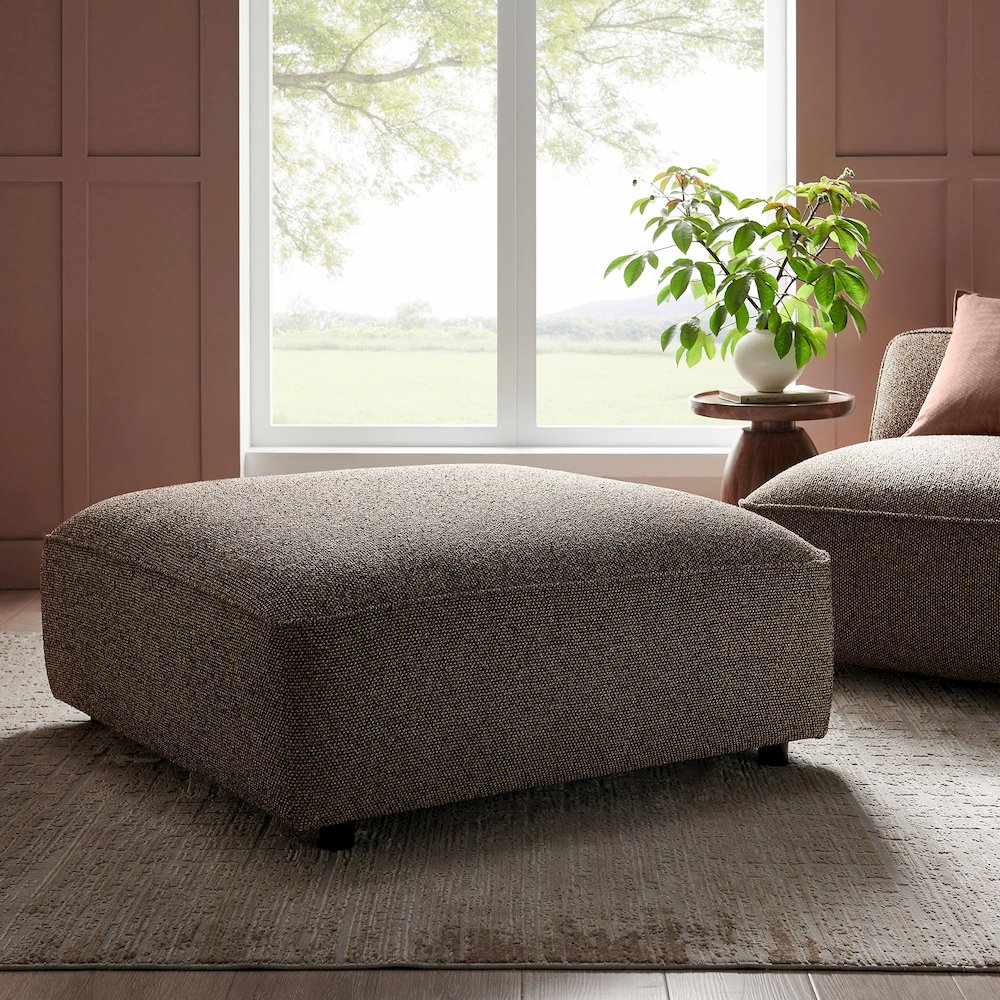 Auren Lattice Bouclé Upholstered Ottoman - Earth
