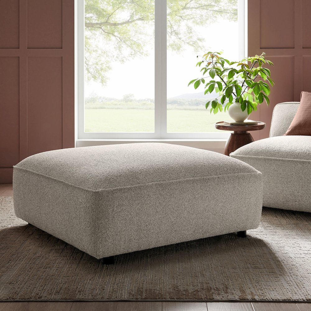 Auren Lattice Bouclé Upholstered Ottoman - Fog