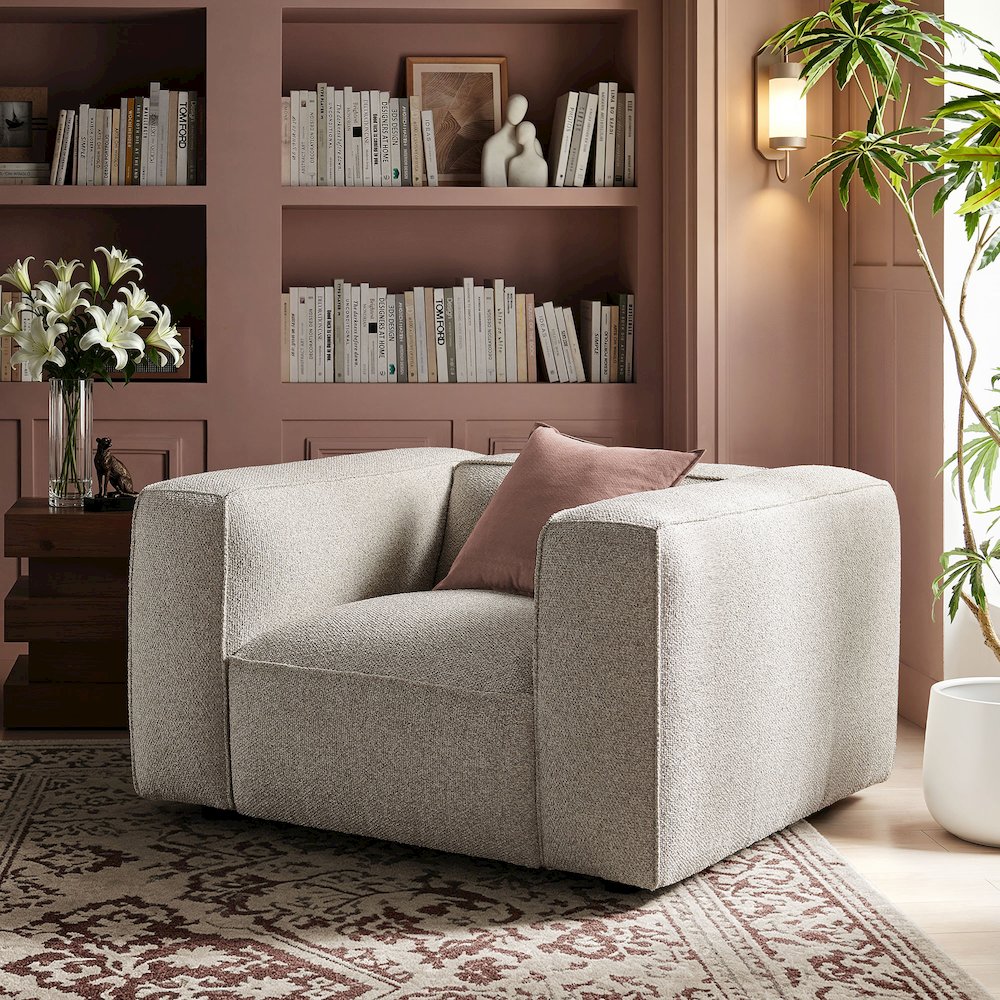 Auren Lattice Bouclé Upholstered Accent Chair - Fog