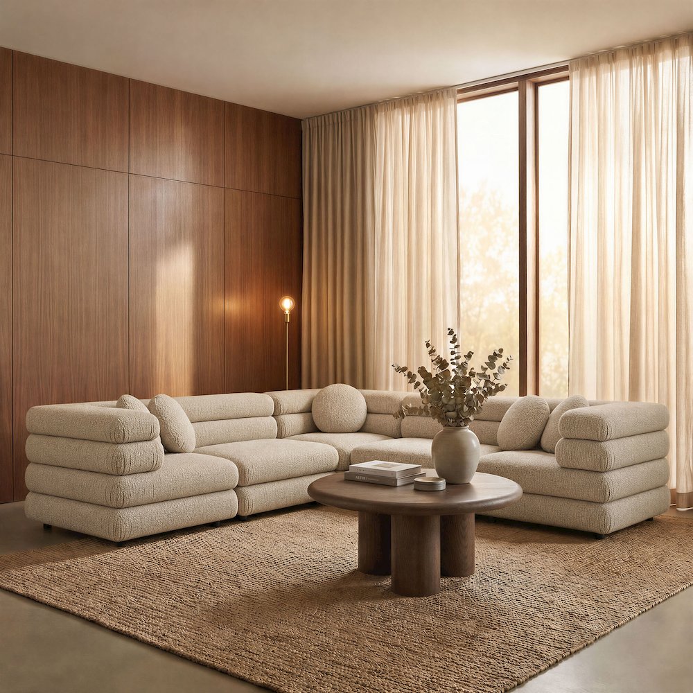 Jubilee 5-Piece Upholstered Modular L-Shaped Sofa Set - Linen