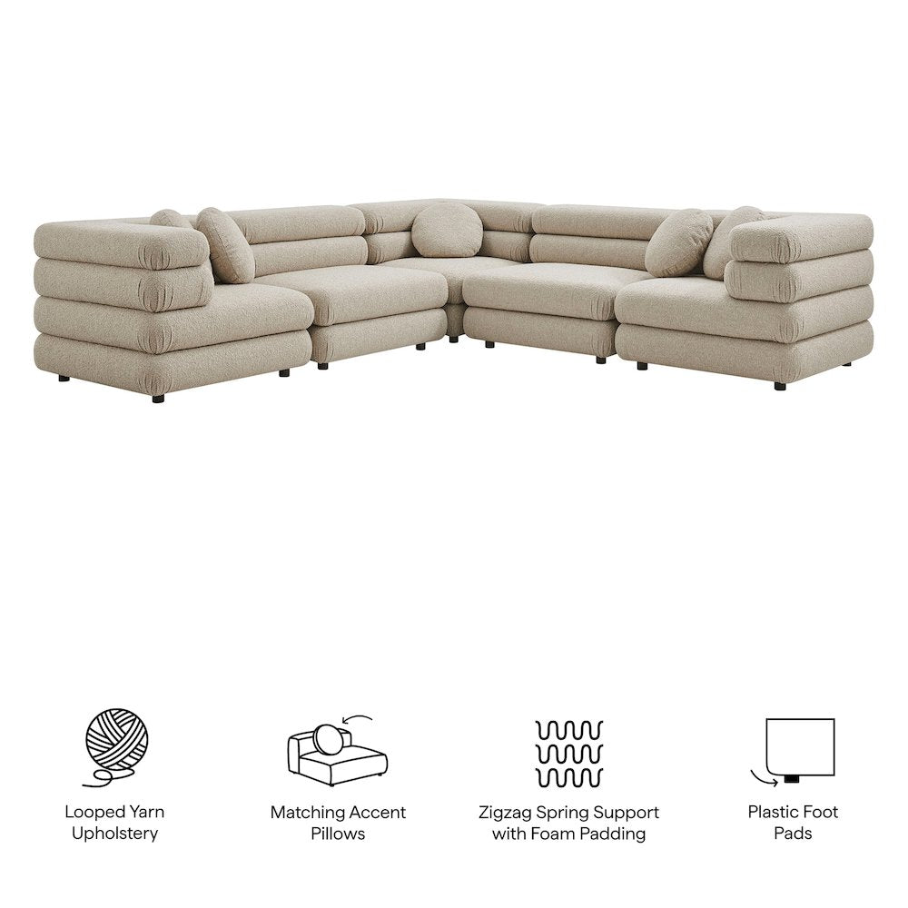 Jubilee 5-Piece Upholstered Modular L-Shaped Sofa Set - Linen