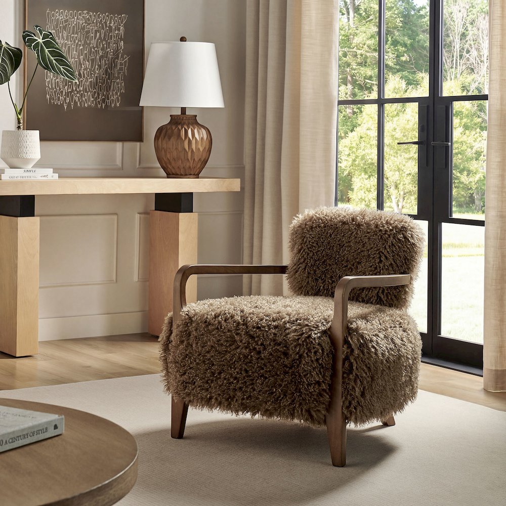 Zinnia Faux Fur Accent Chair - Brown