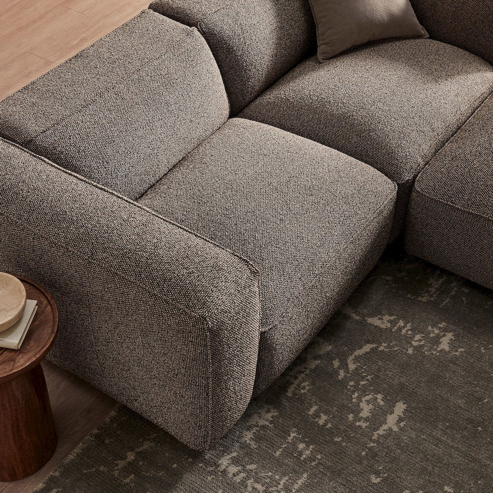 Auren 3 Piece Lattice Bouclé Upholstered Modular Loveseat with Ottoman - Earth