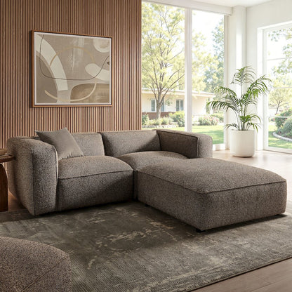 Auren 3 Piece Lattice Bouclé Upholstered Modular Loveseat with Ottoman - Earth