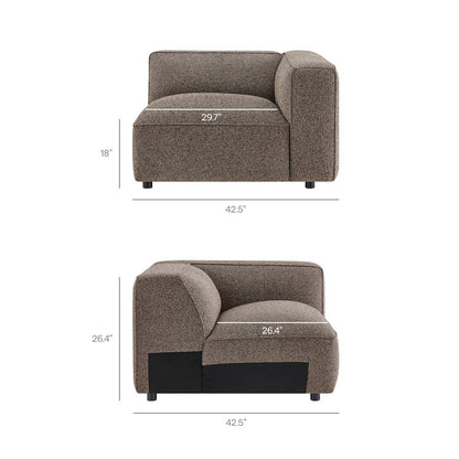 Auren 3 Piece Lattice Bouclé Upholstered Modular Loveseat with Ottoman - Earth