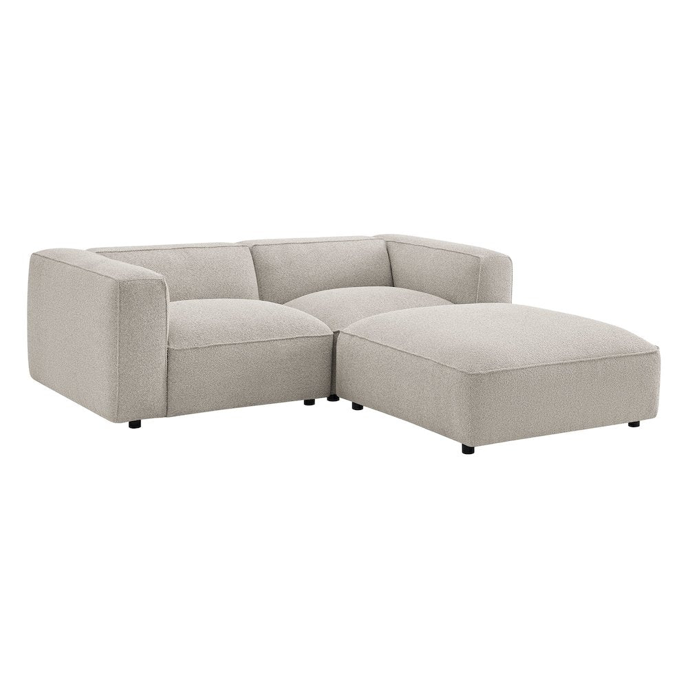 Auren 3 Piece Lattice Bouclé Upholstered Modular Loveseat with Ottoman - Fog