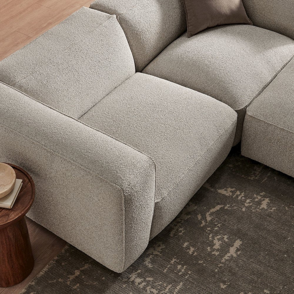 Auren 3 Piece Lattice Bouclé Upholstered Modular Loveseat with Ottoman - Fog