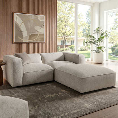 Auren 3 Piece Lattice Bouclé Upholstered Modular Loveseat with Ottoman - Fog