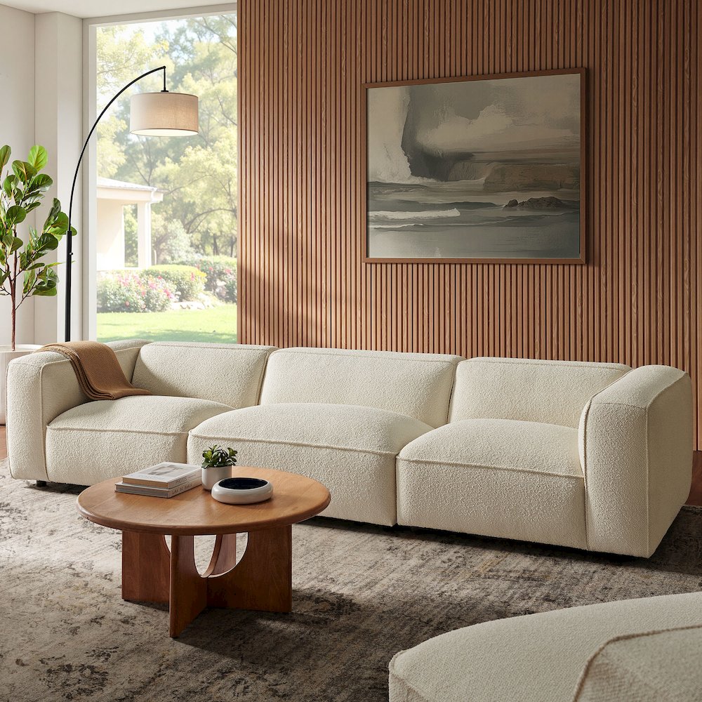 Auren 3 Piece Lattice Bouclé Upholstered Modular Sofa - Cream