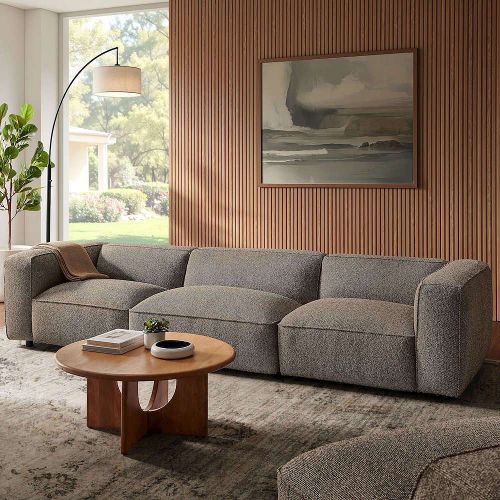 Auren 3 Piece Lattice Bouclé Upholstered Modular Sofa - Earth