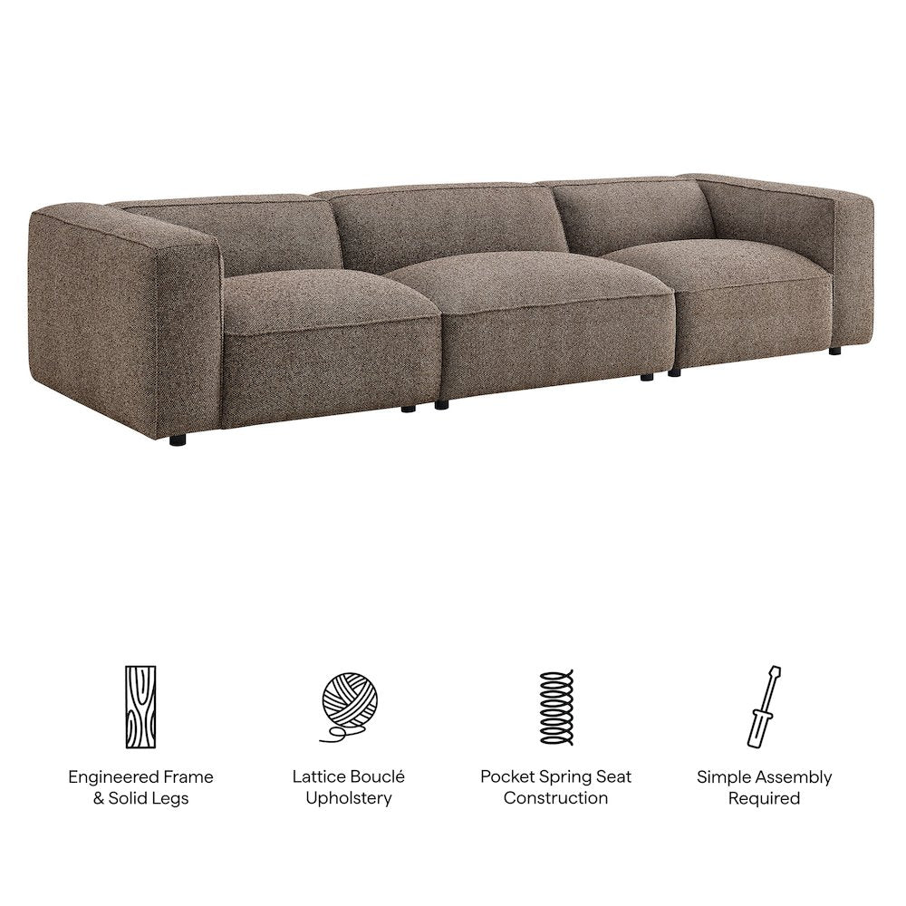 Auren 3 Piece Lattice Bouclé Upholstered Modular Sofa - Earth