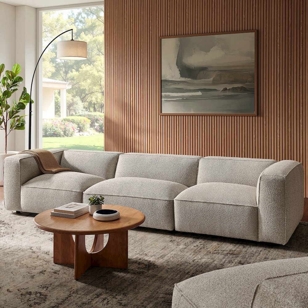 Auren 3 Piece Lattice Bouclé Upholstered Modular Sofa - Fog