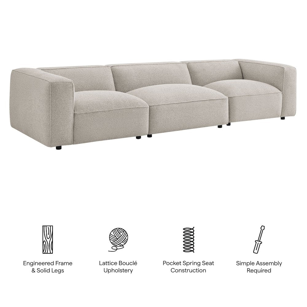 Auren 3 Piece Lattice Bouclé Upholstered Modular Sofa - Fog