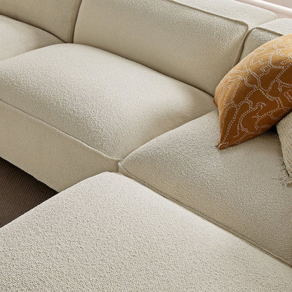 Auren 4 Piece Lattice Bouclé Upholstered Modular Sofa with Ottoman - Cream