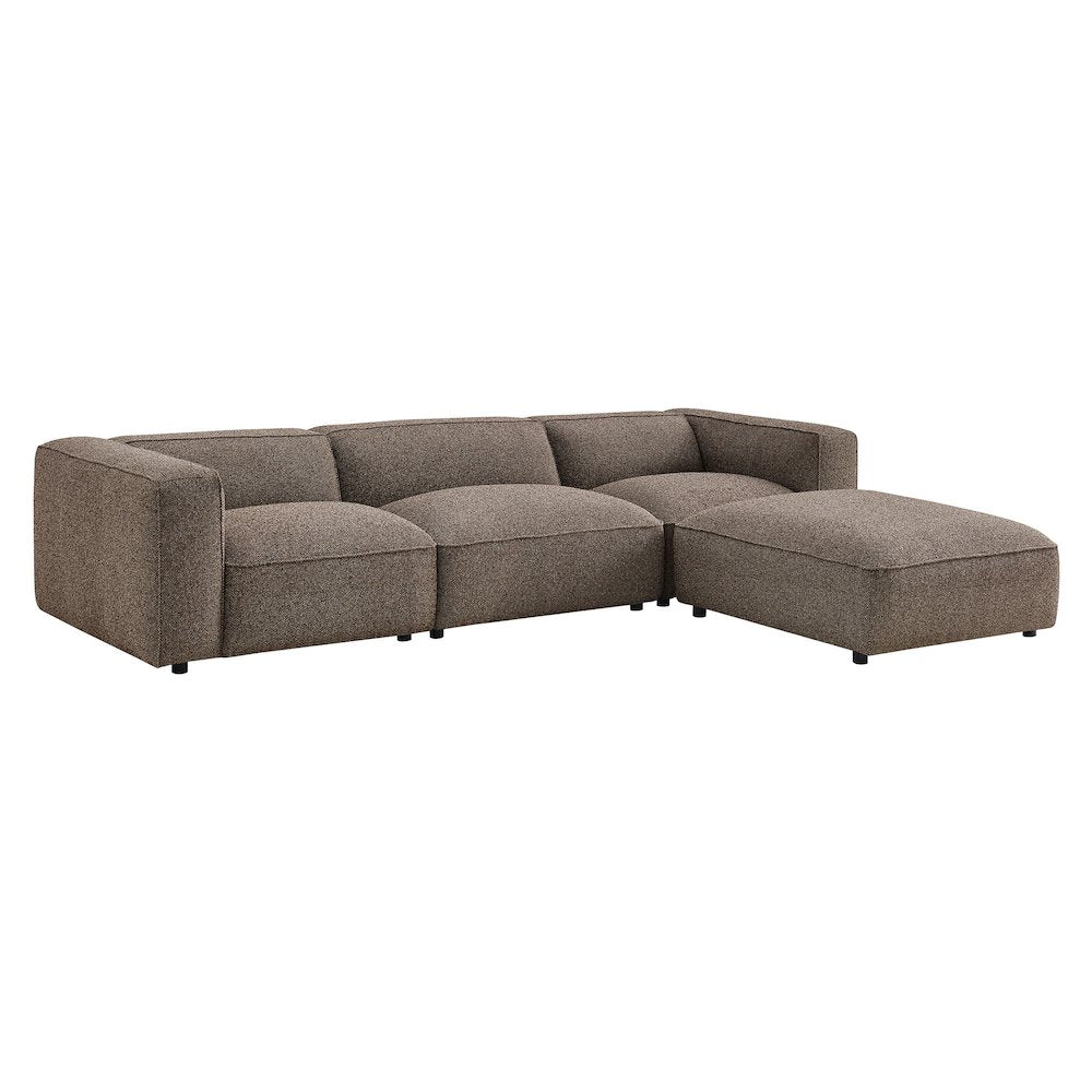 Auren 4 Piece Lattice Bouclé Upholstered Modular Sofa with Ottoman - Earth