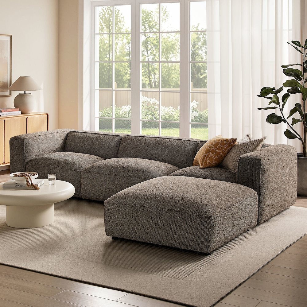 Auren 4 Piece Lattice Bouclé Upholstered Modular Sofa with Ottoman - Earth