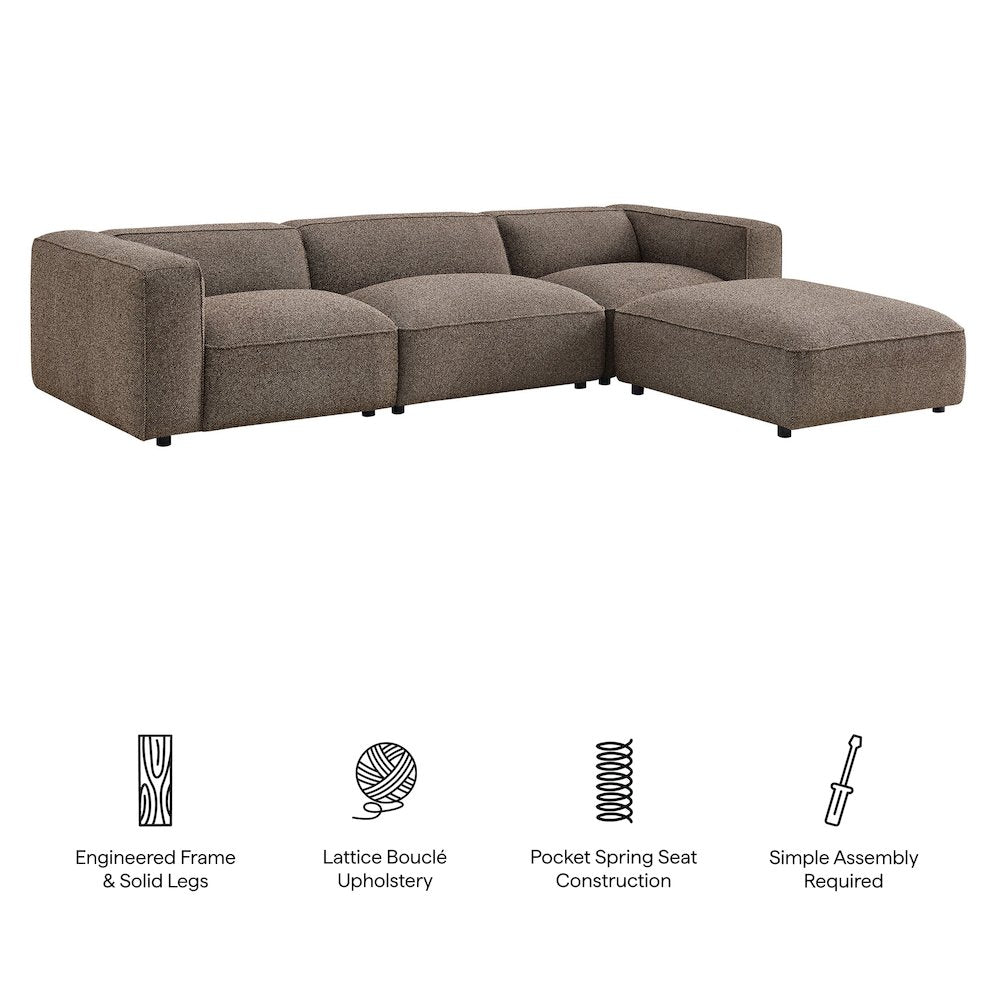 Auren 4 Piece Lattice Bouclé Upholstered Modular Sofa with Ottoman - Earth