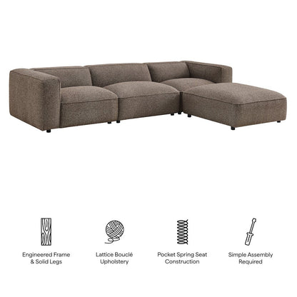 Auren 4 Piece Lattice Bouclé Upholstered Modular Sofa with Ottoman - Earth