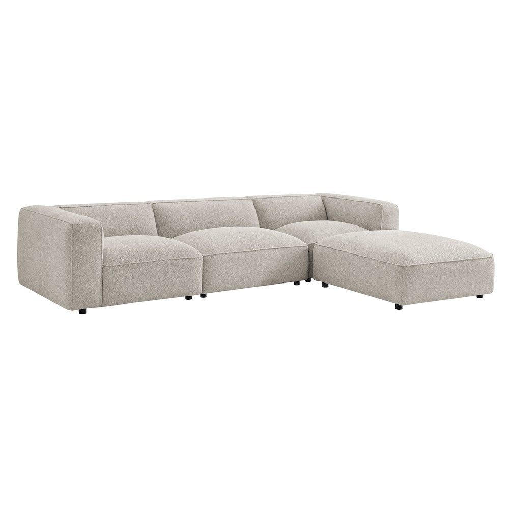 Auren 4 Piece Lattice Bouclé Upholstered Modular Sofa with Ottoman - Fog