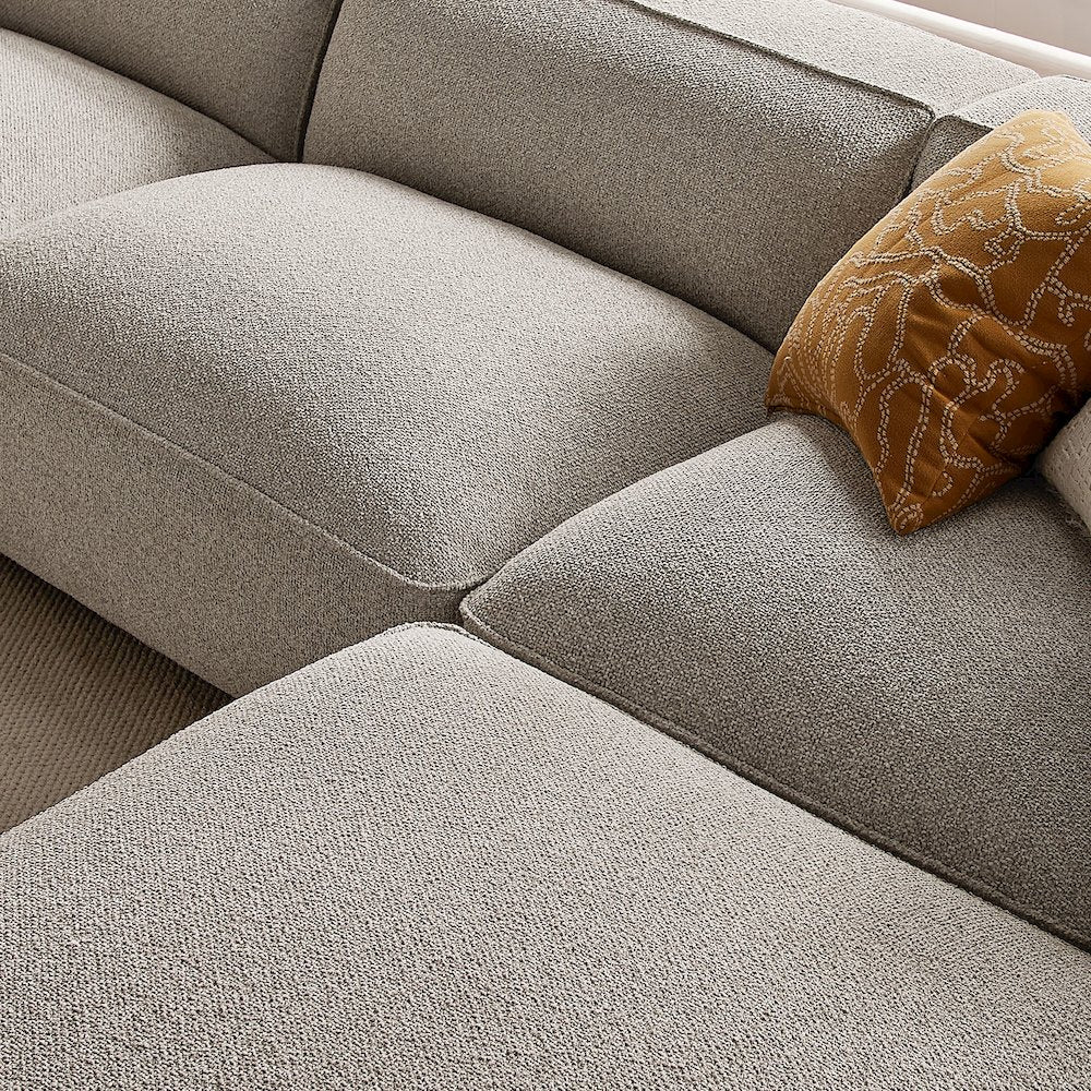 Auren 4 Piece Lattice Bouclé Upholstered Modular Sofa with Ottoman - Fog