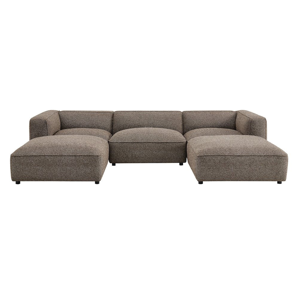 Auren 5 Piece Lattice Bouclé Upholstered Modular Sectional - Earth
