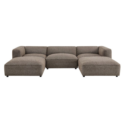 Auren 5 Piece Lattice Bouclé Upholstered Modular Sectional - Earth